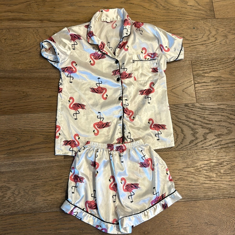 pink flamingo silk pj set